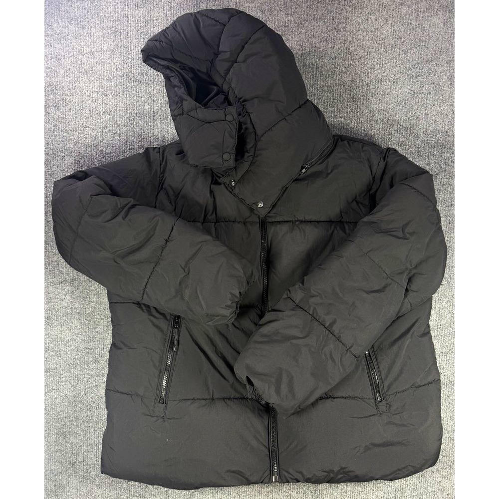 Cotton body On women's  Black Hooded mother Puffer Jacket Full Zip Pockets XL